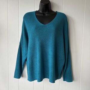 Massimo Dutti Teal Knit V-Neck Sweater | Size Medium